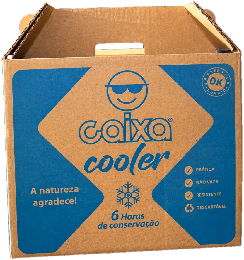 Caixa Cooler original, com alça e o mascote de óculos escuros